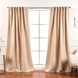 Best Home Fashion Premium Blackout Curtain Panels - Solid Thermal Insulated Window Treatment Blackout Drapes for Bedroom - Back Tab & Rod Pocket – Beige - 52" W x 84" L - (Set of 2 Panels)