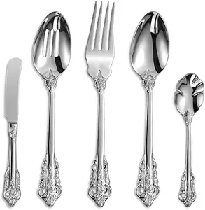KEAWELL Gorgeous 5-Piece 18/10 Stainless Steel Hostess Serving Utensil Set, Dishwasher Safe, Silver