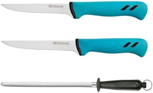 YOUSUNLONG Curved Boning Knife 3-Piece Set - Premium High-carbon Molybdenum Steel Flexible Curved Blade of 5" 6" - Butcher's Kitchen Boning Knife Set with Sharpener - Ergonomic & Non-slip Handle