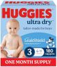 Huggies Ultra Dry Nappies Boys Size 3 (6-11kg) 180 Count - One Month Supply (Packaging May Vary)