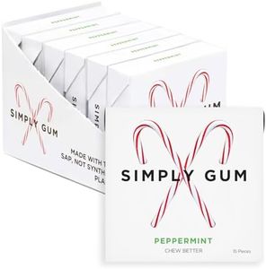SIMPLY Gum Peppermint, Plastic-Free Natural Chewing Gum, Candy Cane Box 6 Pack (90 Pieces) | Vegan, Kosher, Non GMO, Aspartame Free and Sorbitol Free