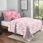 Trident Feather Tales Queen Size Reversible Comforter Double Bed Blanket, 144 Thread Count, 100% Cotton Shell with 120 GSM Polyfill, AC Blanket Double Bed, Quilt - Juliet Pink