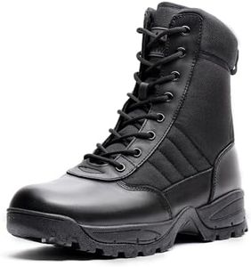 WIDEWAY Men's Military Combat Work Boots Side Zipper Tactical Motorcycle Boots 8 inch