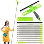 3.6 Meters Window Cleaning Kit Extra Long 2in1 Cleaner Equipment, Professional Window Squeegee Glass Cleaning Tool with Spare Microfiber Cloth Squeegee Strips, Screw-on Type