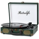 Retrolife Vinyl Record Player 3-Speed Bluetooth Suitcase Portable Belt-Driven Record Player with Built-in Speakers RCA Line Out AUX in Headphone Jack Vintage Turntable