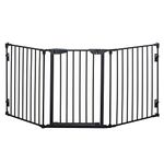 PawHut Pet Safety Gate 3 Panels Playpen Metal Fence with Walk Through Door Black