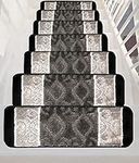 Gloria Rug High Pile Skid-Resistant Rubber Backing Gripper Carpet Stair Treads - Stair Mats-Washable Stair Mat Area Rug (Set of 7), 8.5" x 26" (2208 Gray)