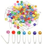 Hocansen 30Pcs Diaper Pins 2 Inch Baby Safety Pins Stainless Steel Nappy Pins Plastic Head Cloth Pins with Safe Locking Closures,Colour Random (Colour/Smile)