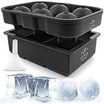 Zulay Kitchen Silicone Ice Cube Trays Set of 2 - Large Square Ice Cube Molds and Sphere Ice Ball Maker with Lid - Reusable Ice Mold For Whiskey, Cocktails, Bourbon (Black)
