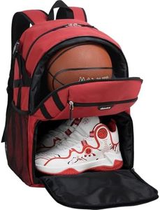 Celvetch Basketball Backpack with Shoe Compartment Large Basketball Bag with Ball Holder for Men Women Gym Backpack fit Volleyball Football for Sports Travel Gym - Red