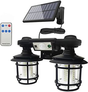 CTDZLED Solor Lights Outdoor, 192LED IP65 Waterproof Motion Sensor Outdoor Lights with Remote Control, 2 Head Retro Lantern Shapes, 360°Wide Anglewall Lights for Porch Yard Garage Pathway