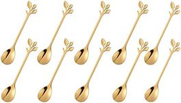 10pcs Coffee Sugar Spoons Stainless Steel Leaf Dessert Spoons for Stirring Mixing Milk Creative Cake Espresso Ice Cream Teaspoons Tableware by RuiChy, Gold