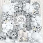 White Silver Balloons, 120 Pcs White and Metallic Silver Latex Balloon Arch Garland Kit with Different Sizes 18/12/10/5 Inch for Wedding Bridal Shower Engagement Anniversary Birthday Party Decorations