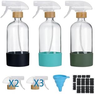 3pack Bamboo Glass Spray Bottle，Spray Bottles for Cleaning Solutions, 16 oz Silicone Protective Glass Spray Bottle Sets and Accessories,Containers for Cleaning Solutions，(5pcs Upgraded Nozzle)