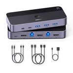 UGREEN USB 3.0 KVM HDMI Switch 4K@60Hz 2_Way High-Speed Transmission Share 3 USB + 1 Type-C Ports for Keyboard Mouse Hard Drives Printer to One Monitor with 2 USB Cables and 2 HDMI Cables