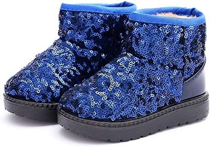 DADAWEN Boy's Girl's Warm Winter Sequin Waterpoof Outdoor Snow Boots Blue US Size 6.5 M Toddler