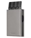VULKIT Credit Card Holder RFID Blocking Leather Pop Up Card Wallet with Banknote Compartment, ID Window, Coin Pocket & Magnetic Closure