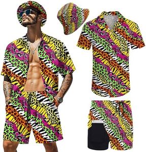 Hawaiian Outfits for Men, Mens 2 Piece Unisex Wild Animal Skins Summer Beach Casual Short Sleeve Shirts,Animal Prints M