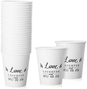 Newtay 50 Pack Paper Cups for Wedding Disposable Happily Ever After Reception Drinking Cups Disposable Bridal Shower Cups 9 oz Love Tea Coffee Cups for Birthday Anniversary Fall Wedding Christmas
