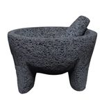 LINDO Brand 8.6 inch Molcajete Mortar and Pestle, Mexican Handmade with Lava Stone,Herb Bowl, Spice Grinder, Pill Crusher, Pesto Powder, Volcanic Stone