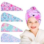 RUITENG 4 Pack Microfiber Hair Drying Towel, Hair Towel Wrap for Kids Girls Women, Super Absorbent Hair Turbans for Wet Hair, Fast Drying Hair Wrap with Buttons for Curly Long Thick Hair