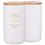 Christian Art Gifts Keepsake Count Your Blessings Gratitude Jar Set w/Bible Verse Note Cards, Today I'm Grateful For, White Ceramic with Gold