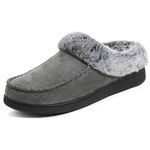 ULTRAIDEAS Women's Cozy Memory Foam Moccasin Suede Slippers with Fuzzy Plush Faux Fur Lining, Ladies' Slip on Mules Clogs House Shoes with Indoor Outdoor Anti-Skid Rubber Sole (Sleet, Size 5-6)