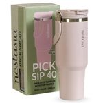 Nestasia PickSip40 Tumbler with Straw & Top Handle 1.2L | Insulated Stainless Steel Sipper Water Bottle for Adults with Dual Flip Opening Sip-Swig Leakproof Lid for Office & Gym (Rosy Taupe)