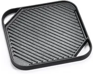 Mountain Grillers Reversible Cast Iron Griddle - Flat Top Griddle Pan and Grooved Grill-Pan Style - for Gas Stovetop, Oven, and Open Fire, Black - 10.6 x 10.6 Inches