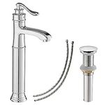 BATHLAVISH Vessel Sink Faucet Chrome, Tall Bathroom Faucet, Farmhouse Vessel Faucet, Single Hole Single Handle Polished Chrome Lavatory Vanity RV with Pop Up Drain Without Overflow