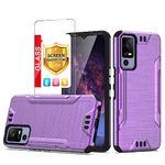 TJS Compatible for TCL 40 XE 5G Case, with Tempered Glass Screen Protector, Magnetic Support Hybrid Shockproof Metallic Brush Finish Phone Case for TCL 40XE 5G (Purple)