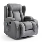 More4Homes CAESAR GREY TECHNOLOGY FABRIC MANUAL RECLINER ROCKING SWIVEL HEAT & MASSAGE CHAIR