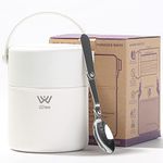 iUwe 16oz Thermos Food Container with Soup Spoon. 316L Stainless Steel Bento Lunch Box 500ml Lunch Container Adult Food Thermos Kids Back-to-School Summer Camp Work Travel Boite a Lunch Enfant (White)