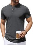 COOFANDY Mens Casual Henley Pullover Short Sleeve Basic T Lightweight Button Down Henley Shirts Dark Grey