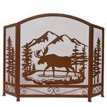 Rustic Decorative Foldable 3 Panel Moose Country Fireplace Screen Cabin Lodge Farmhouse Ranch Style Decoration