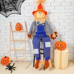 Seenelling 61'' Large Sitting Scarecrow Fall Harvest Halloween Decoration Life Size Halloween Scarecrow Sitter for Indoor Outdoor Halloween Porch Garden Home Yard Decor