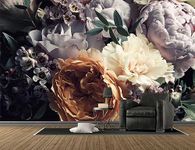 Custom Jewelry Flower Wallpaper, European Style 3D Wallpaper Flowers Stereo Pearl Soft Roll Flower Wall Mural, Bedroom Living Room Hotel Peony Wallpaper137"（W） x 102"（H）