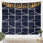 Erosebridal Geometry Tapestry Navy Blue Wall Hangings Art for Teens Boys,Geometric Lines Tapestries Plaid Triangle Wall Art Modern Grid Lattice Pattern Boys Dormitory Room Decor Large 59x82