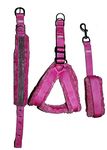 Skora Nylon Pink Fur 1 Inch Medium Dog Harness, Dog Collar & Leash (Chest Size : 26-30 inch)