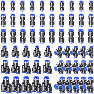 TTYSHIP® 60 Pièces Raccord Pneumatique, Connecteur Pneumatique en Plastique, Raccord Rapide Air Comprimé, Connexions Rapides pour Conduites D'air (4mm/6mm/8mm, Y+T+I Type Combo)