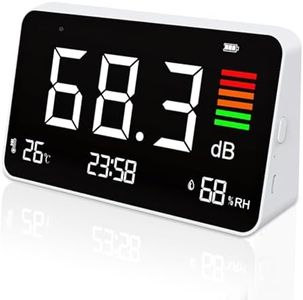 5-in-1 Decibel Meter,Digital Sound Level Meter 30-130db with LCD Display,8.5inch Noise Time Temperature Humidity Meter for Classroom, Studio, Home, Factory