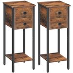 HOOBRO Narrow Bedside Table, Slim Bedside Table Set of 2, Telephone Table with 2 Drawers, Tall Side Table with Metal Frame, Small Nightstand with Open Shelf, Rustic Brown and Black EBF74BZP201