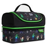 Minecraft Insulated Lunch Bag for Kids, 2 Compartments for School or Travel (Green)