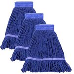 KLHB-YF Looped End Wet Mop Head,Commercial Mop Head–Cotton String Mop Replacement Head,6 Inch Universal Headband, Mop Head Replacement for Home, Industrial and Commercial Use-Blue（3 Pack）