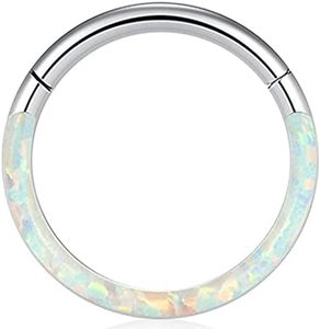 Uzgtvy 16G Opal Septum Rings Hoop Nose Ring Lip Rings Stainless Steel Hinged Segment Ring Seamless Clicker Ring Cartilage Earrings Hoop Helix Tragus Septum Piercing Jewerly, Crystal Rhinestone,