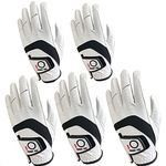 FINGER TEN Golf Gloves Men Left Right Hand Cabretta Leather Multipack All Weather Soft Value 5 Pcs, Golf Gloves Mens for Right Left Handed Golfer Rain Grip Comfortable (White/Black, XXL, Left)