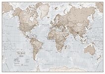 Large Map of The World – Silk Art Print World Map – Neutral Tones - 33 x 23