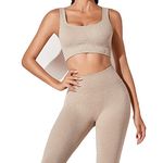 JN JANPRINT Workout Outfits for Women 2 Piece Set Ribbed Seamless Yoga Outfits Crop Top Leggings Exercise Sports Bra Tracksuits Set