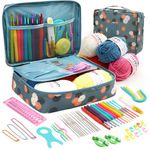 Tusmad Crochet Needle Kit 59Pcs Crochet Knitting Needle Kit Crochet Kit for Beginners, Ergonomic, Crochet Hooks Travel Bag, Crochet Set Crochet Hooks Travel Knitting Crochet SuppliesAdults or Kids Crochet Needle Kit with Tools & Accessories Dark bule)