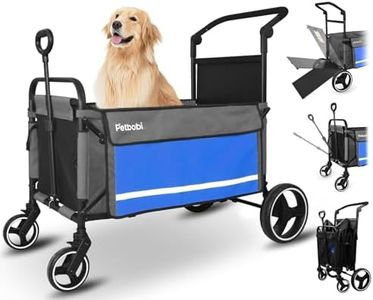 Petbobi Dog Wagon Stroller for Large & Medium Dogs, 2-in-1 Push Pull Pet Cart with Ramp, Foldable Wagon, 360° Swivel Wheels, Adjustable Handles, Safety Leashes, Blue